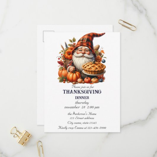 Rustieke Thanksgiving Pompoen Waterverf Herfst Uitnodiging Briefkaart (Voorkant / Achterkant in situ)