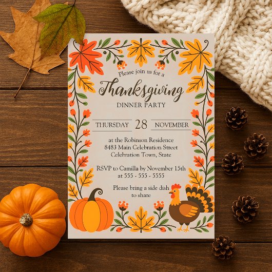 Rustieke Thanksgiving Potluck met herfstbladeren Kaart