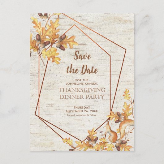 Rustieke Thanksgiving Save the Date Eekhoorns Eekh Briefkaart (Voorkant)
