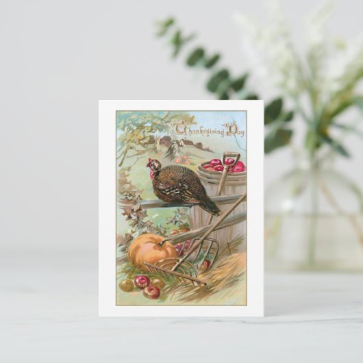 Rustieke  Thanksgiving Turkije & Pompoen Briefkaart (Staand voorkant)