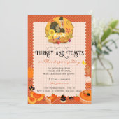 Rustieke Thanksgiving Turkije & Toasts Friendsgivi Kaart (Staand voorkant)