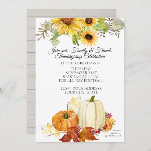 Rustieke Thanksgiving Witte Oranje Pompoen Zonnebl Kaart (Voorkant / Achterkant)
