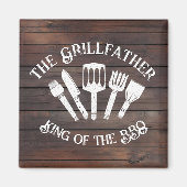 Rustieke "The Grillfather: Funny BBQ Gift Magneet (Voorkant)
