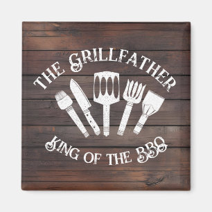 Rustieke "The Grillfather: Funny BBQ Gift Magneet