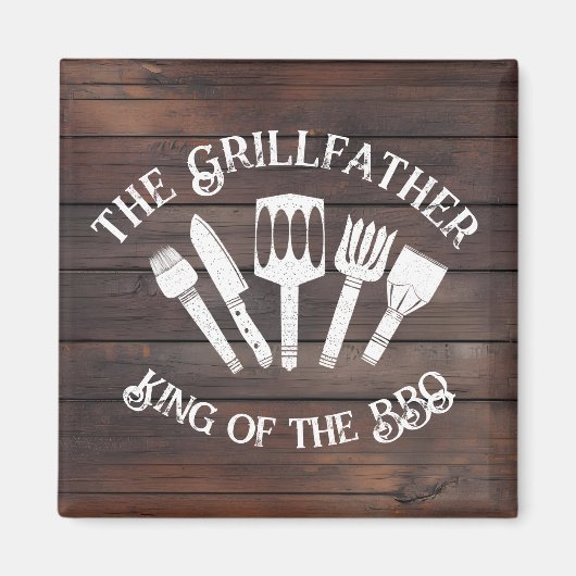 Rustieke "The Grillfather: Funny BBQ Gift Magneet (Voorkant)