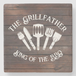 Rustieke "The Grillfather: Funny BBQ Gift Stenen Onderzetter