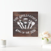 Rustieke "The Grillfather: Funny BBQ Gift Vierkante Klok (Huis)