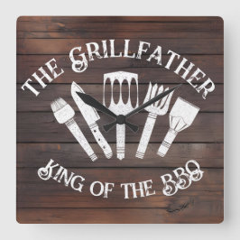 Rustieke "The Grillfather: Funny BBQ Gift Vierkante Klok