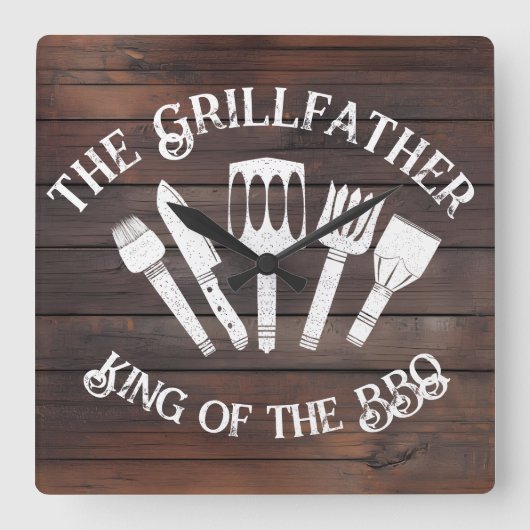 Rustieke "The Grillfather: Funny BBQ Gift Vierkante Klok (Voorkant)