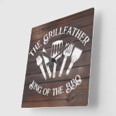 Rustieke "The Grillfather: Funny BBQ Gift Vierkante Klok (Hoek)