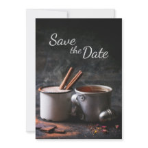 Rustieke theekop en warme chocolade Save the Date