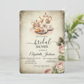 Rustieke theeset, String Lights, Rozen Vrijgezelle Kaart (Staand voorkant)