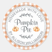 Rustieke Thomsome Pompoentaart Oranje Geruit Ronde Sticker (Voorkant)