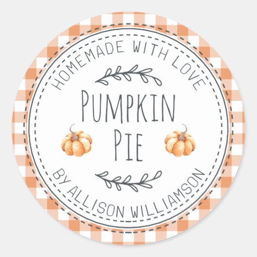 Rustieke Thomsome Pompoentaart Oranje Geruit Ronde Sticker (Voorkant)