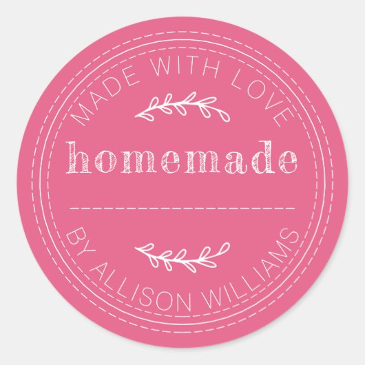 Rustieke Thuis Gebakken Waren Jam Blik Heet Roze Ronde Sticker (Voorkant)