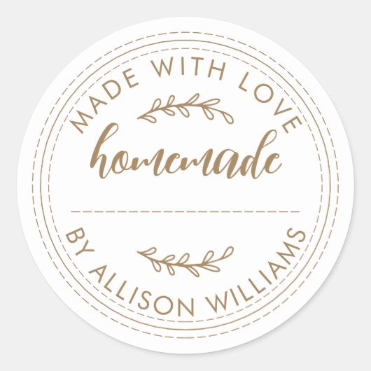 Rustieke Thuisgebakken Broodjes Jam Gouden Script Ronde Sticker (Voorkant)