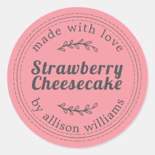 Rustieke Thuisgemaakte Aardbeien Cheesecake Roze Ronde Sticker