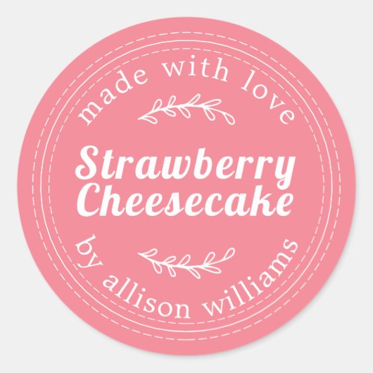 Rustieke Thuisgemaakte Aardbeien Cheesecake Roze Ronde Sticker (Voorkant)
