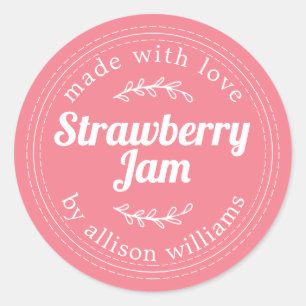 Rustieke Thuisgemaakte Aardbeienjam Roze Ronde Sticker