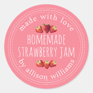 Rustieke Thuisgemaakte Aardbeienjam Roze Ronde Sticker