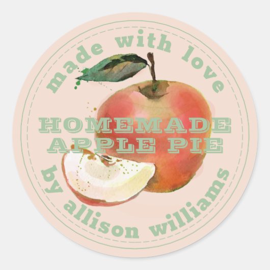 Rustieke Thuisgemaakte Appeltaart Groen Roze Ronde Sticker (Voorkant)