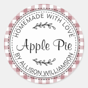 Rustieke Thuisgemaakte Appeltaart Stof Rose Check Ronde Sticker