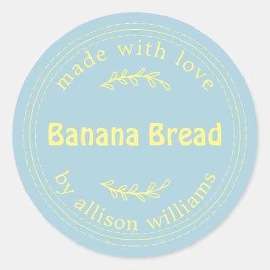 Rustieke Thuisgemaakte Banaanbrood Blauw Geel Ronde Sticker (Voorkant)