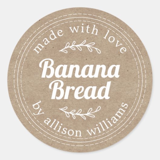 Rustieke Thuisgemaakte Banaanbrood Kraft Papier Ronde Sticker (Voorkant)