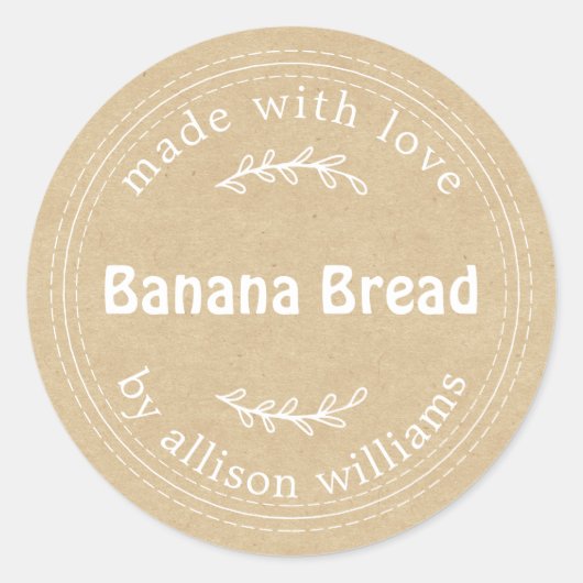 Rustieke Thuisgemaakte Banaanbrood Kraft Papier Ronde Sticker (Voorkant)