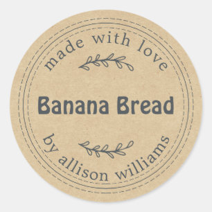 Rustieke Thuisgemaakte Banaanbrood Kraft Papier Ronde Sticker