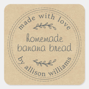 Rustieke Thuisgemaakte Banaanbrood Kraft Papier Vierkante Sticker