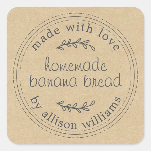Rustieke Thuisgemaakte Banaanbrood Kraft Papier Vierkante Sticker (Voorkant)