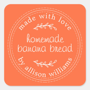 Rustieke Thuisgemaakte Banaanbrood Oranje Vierkante Sticker