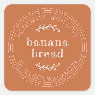 Rustieke Thuisgemaakte Bananenbrood Verbrand Oranj Vierkante Sticker