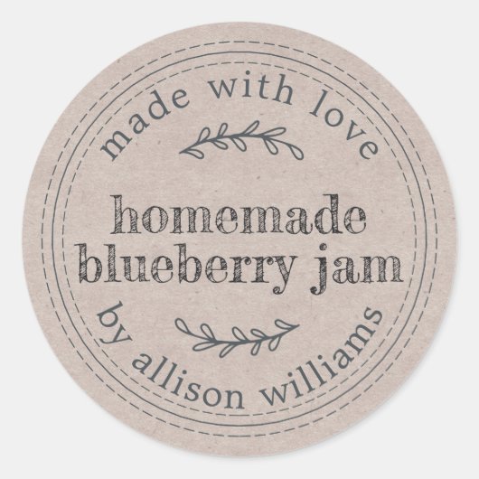 Rustieke Thuisgemaakte Bosbessenjam Inmaken Kraftp Ronde Sticker (Voorkant)