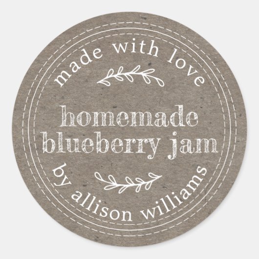 Rustieke Thuisgemaakte Bosbessenjam Inmaken Kraftp Ronde Sticker (Voorkant)