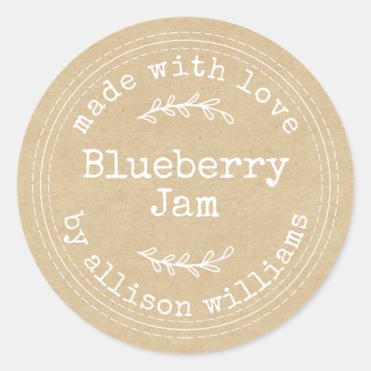Rustieke Thuisgemaakte Bosbessenjam Kraft Papier Ronde Sticker (Voorkant)