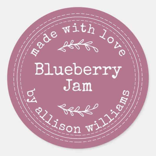 Rustieke Thuisgemaakte Bosbessenjam Paars Ronde Sticker (Voorkant)