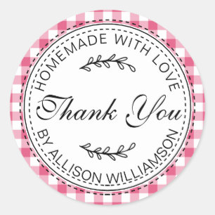 Rustieke Thuisgemaakte Dank Je Wel Roze Rutpatroon Ronde Sticker