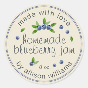 Rustieke Thuisgemaakte Jam van Blauwe Bosbessen In Ronde Sticker