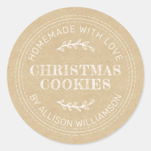 Rustieke Thuisgemaakte Kerstkoekjes Kraft Papier Ronde Sticker