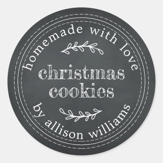 Rustieke Thuisgemaakte Kerstkoekjes Schoolbord Ronde Sticker (Voorkant)
