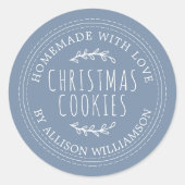 Rustieke Thuisgemaakte Kerstkoekjes Vintage Blauw Ronde Sticker (Voorkant)