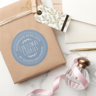 Rustieke Thuisgemaakte Kerstkoekjes Vintage Blauw Ronde Sticker