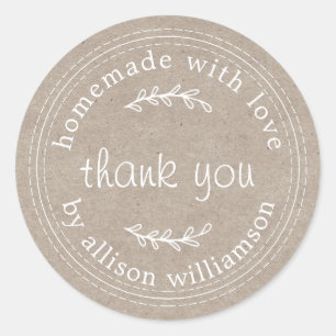 Rustieke Thuisgemaakte Met Liefde Kraft Papier Bed Ronde Sticker