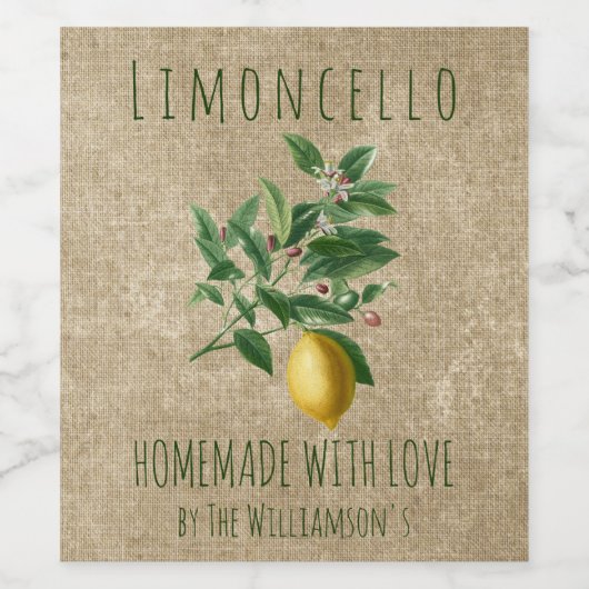 Rustieke Thuisgemaakte met Liefde Limoncello Wijn Etiket (Enkel label)