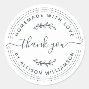 Rustieke Thuisgemaakte Met Liefde Zwart Wit Dank J Ronde Sticker