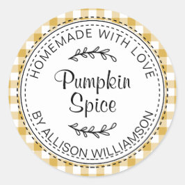 Rustieke Thuisgemaakte Pompoengewürs Gele Check Ronde Sticker