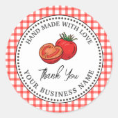 Rustieke Thuisgemaakte Tomatensaus Rood Geruit  Ronde Sticker (Voorkant)