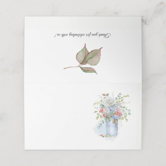 Rustieke Tin Bucket Rozen Wildflowers Boeket | Plaatskaartje (Buitenkant ongevouwen)